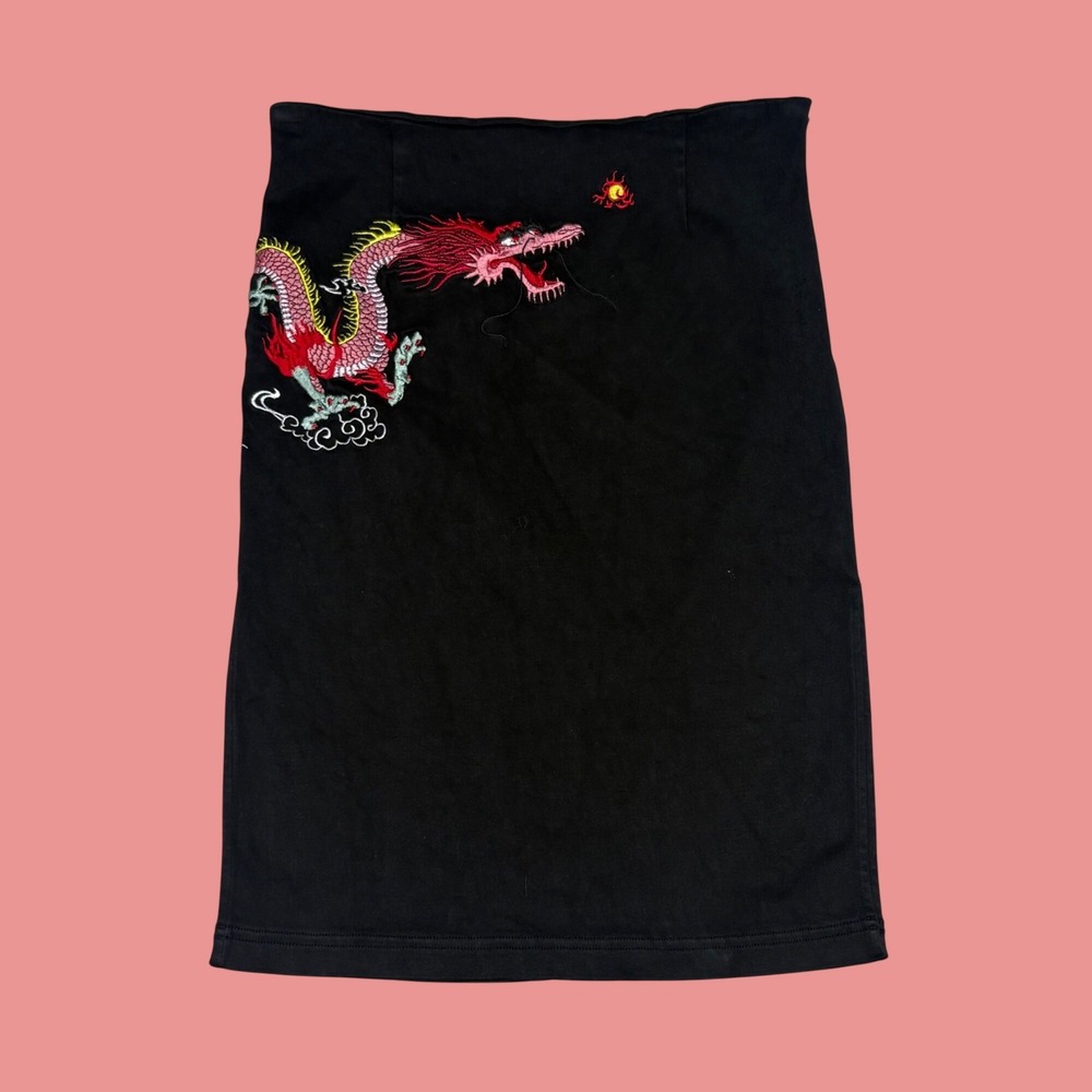 Tripp NYC Daang Goodman Black Dragon Embroidered Pencil Skirt Large